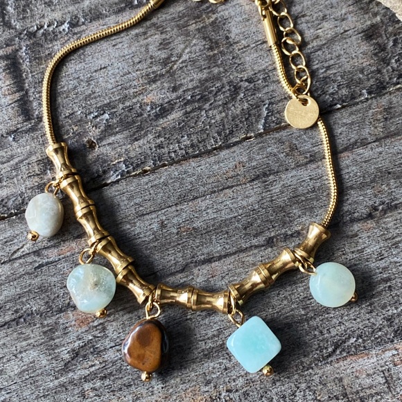 NEW Gold & Polished Stone Beaded Bracelet - Picture 5 of 7